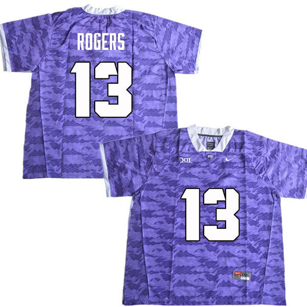 Men #13 Justin Rogers TCU Horned Frogs College Football Jerseys Sale-Purple - Click Image to Close